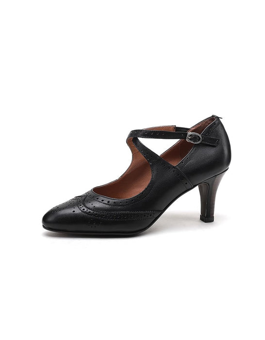 Brogue Style Vintage High-Heeled Cross-straps Mary Janes Heels