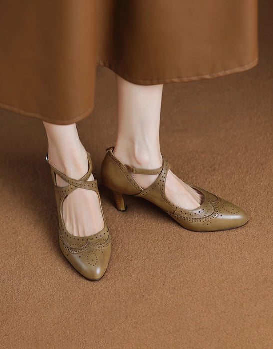 Brogue Style Vintage High-Heeled Cross-straps Mary Janes Heels