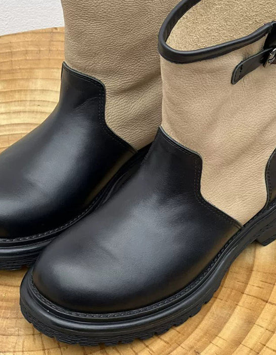 Women's Autumn Winter Buckle Detail Vintage Color-Block Mid-Calf Boots, Obiono Sep Shoes Collection 2026, 130.00