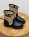 Women's Autumn Winter Buckle Detail Vintage Color-Block Mid-Calf Boots Black, Obiono Sep Shoes Collection 2026, 130.00
