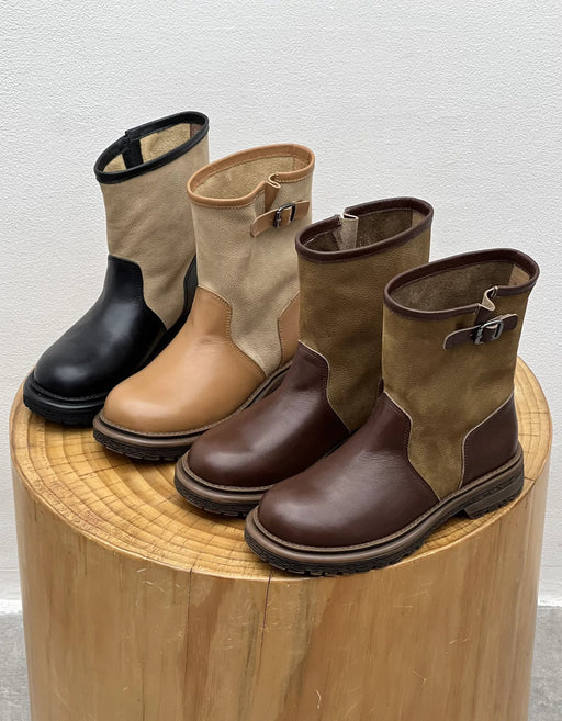 Women's Autumn Winter Buckle Detail Vintage Color-Block Mid-Calf Boots, Obiono Sep Shoes Collection 2026, 130.00