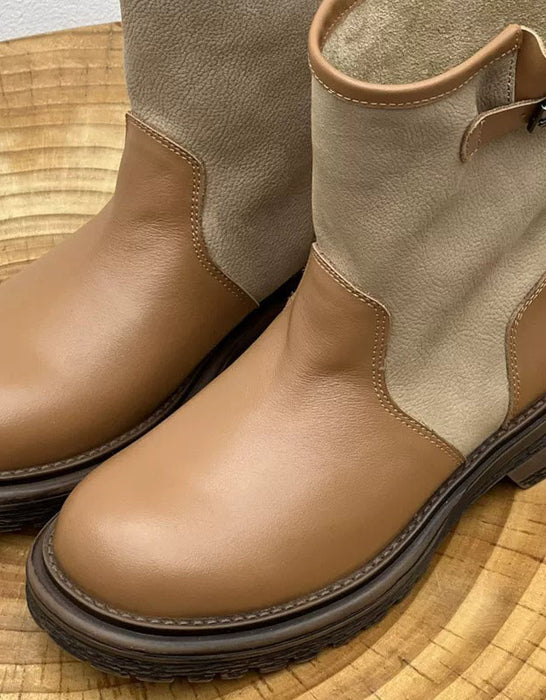 Women's Autumn Winter Buckle Detail Vintage Color-Block Mid-Calf Boots, Obiono Sep Shoes Collection 2026, 130.00