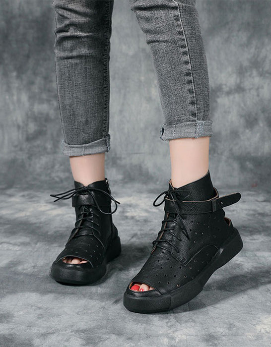 Buckle Retro Leather Open Toe Summer Boots April Shoes Collection 2026 89.90