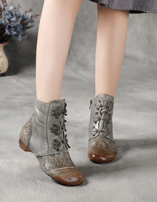 Chinese Buckle Front Ethnic Style Handmade Retro Boots