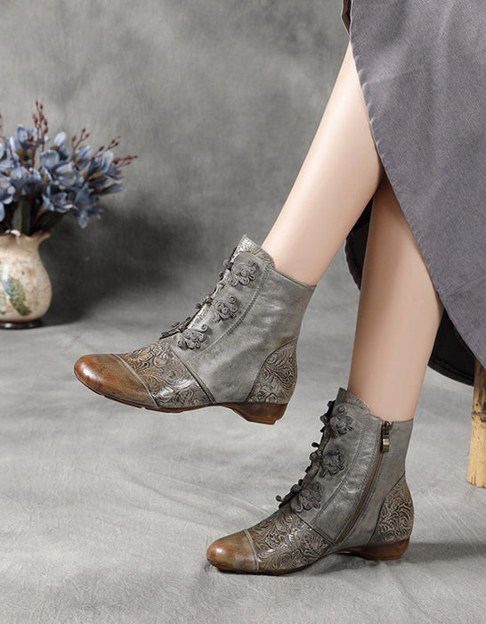 Chinese Buckle Front Ethnic Style Handmade Retro Boots