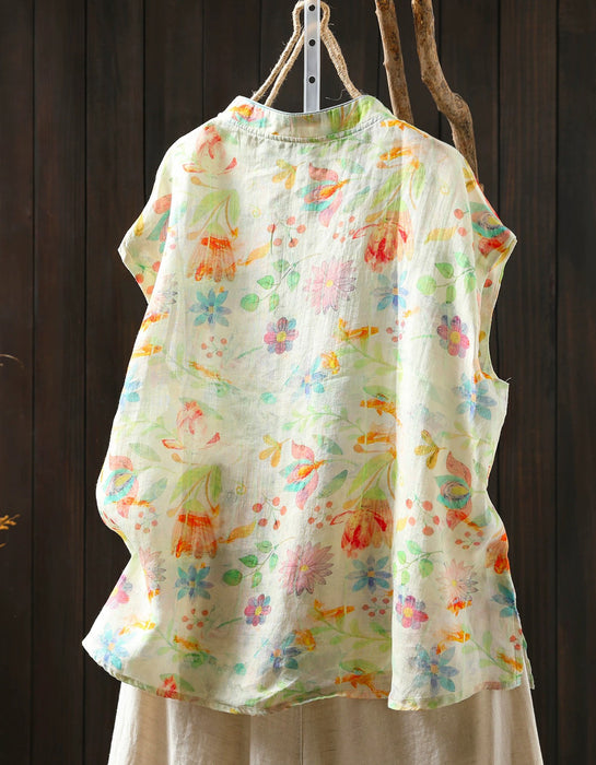 Chinese Style Stand Collar Ramie Print Sleeveless Shirt for Women Buykud Shirts Aug New in 2026 44.80