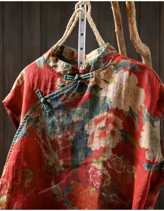 Chinese Style Stand Collar Ramie Print Sleeveless Shirt for Women Buykud Shirts Aug New in 2026 44.80