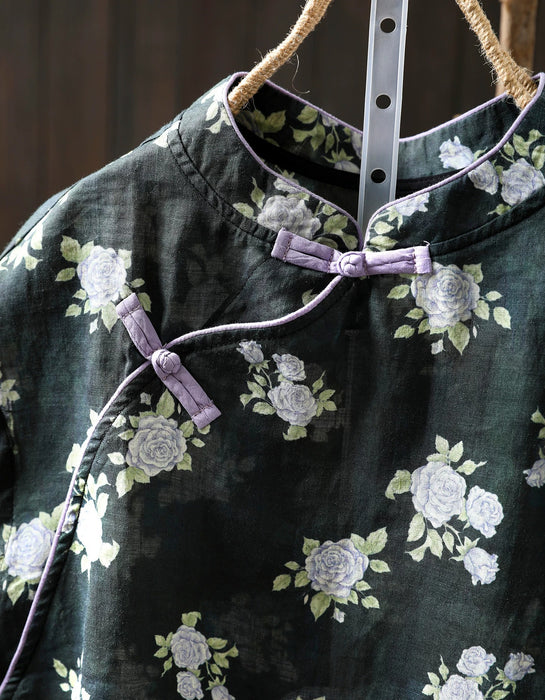 Chinese Style Stand Collar Ramie Print Sleeveless Shirt for Women Buykud Shirts Aug New in 2026 44.80