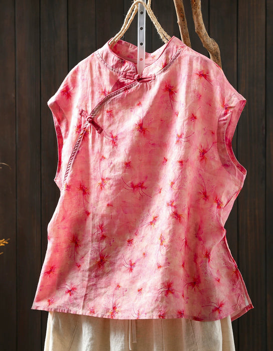 Chinese Style Stand Collar Ramie Print Sleeveless Shirt for Women Buykud Shirts Aug New in 2026 44.80
