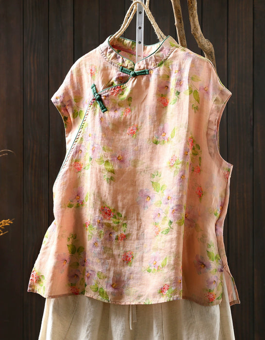 Chinese Style Stand Collar Ramie Print Sleeveless Shirt for Women Buykud Shirts Aug New in 2026 44.80