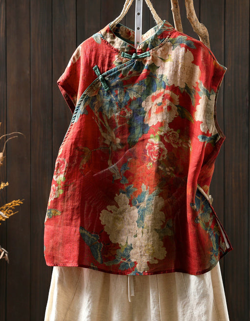 Chinese Style Stand Collar Ramie Print Sleeveless Shirt for Women Buykud Shirts Aug New in 2026 44.80