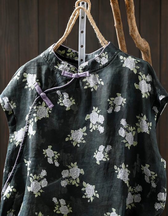 Chinese Style Stand Collar Ramie Print Sleeveless Shirt for Women Buykud Shirts Aug New in 2026 44.80