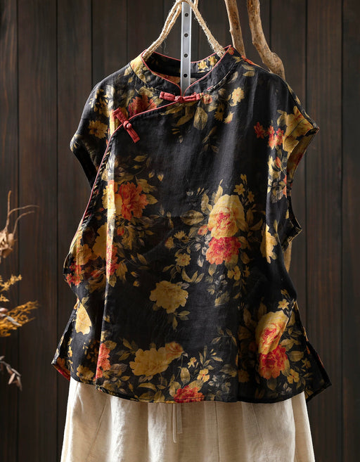 Chinese Style Stand Collar Ramie Print Sleeveless Shirt for Women Buykud Shirts Aug New in 2026 44.80
