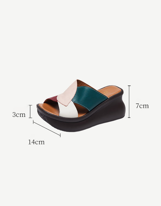 Color Matching Retro Leather Wedge Slippers June Shoes Collection 2023 77.50