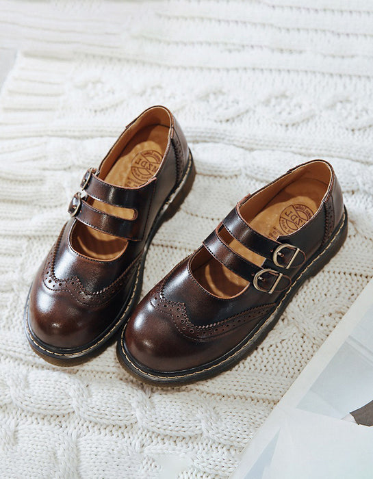 Comfort Brogue Style Double Strap Mary Janes Shoes (Size 34-41)