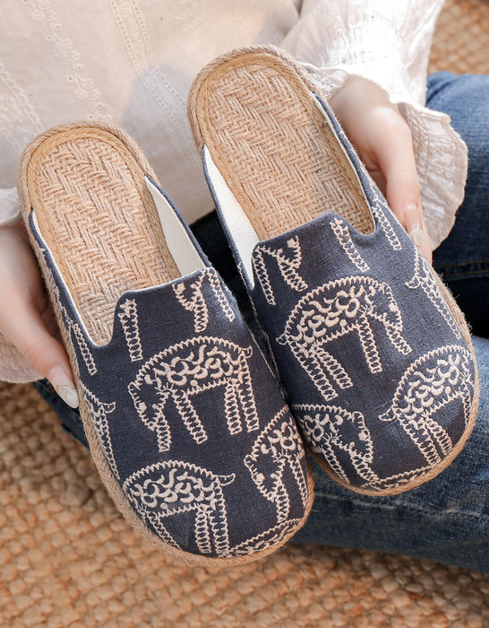Comfortable Handmade Embroidery Linen Shoes Slippers