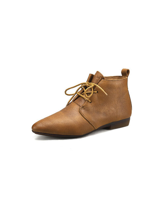 Comfortable Lace-up Pointed Toe Ankle Boots 38 / Brown