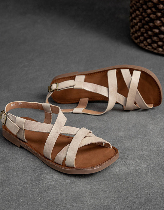 Comfortable Leather Retro Flat Sandals Slingback