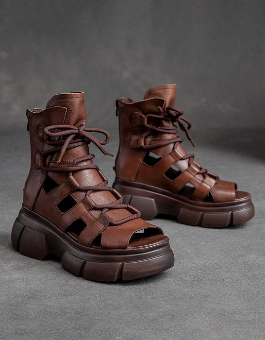 Comfortable Open Toe Lace-up Platform Sandals â Obiono