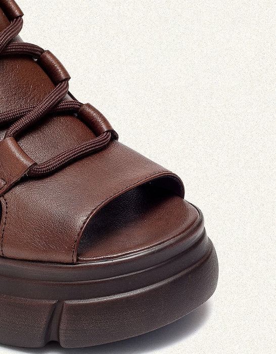 Comfortable Open Toe Lace-up Platform Sandals