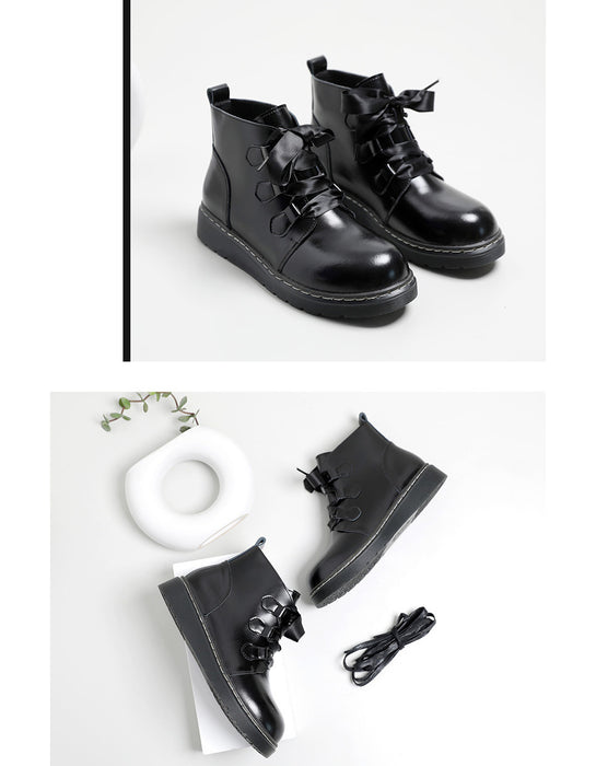 Comfortable Retro Leather Lace-up Mary Jane Boots