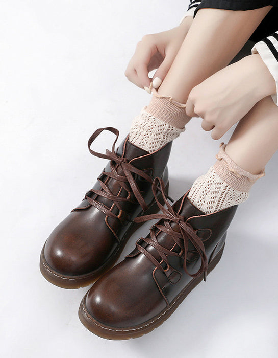 Comfortable Retro Leather Lace-up Mary Jane Boots
