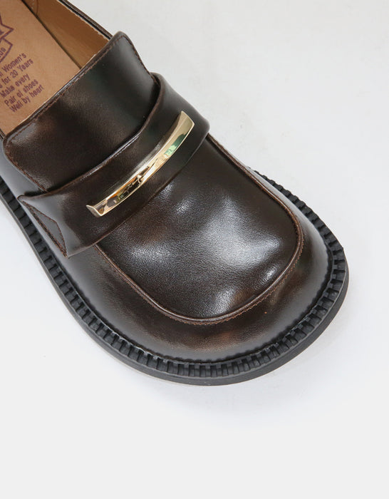 Comfortable Retro Leather Wide Toe Box Loafers