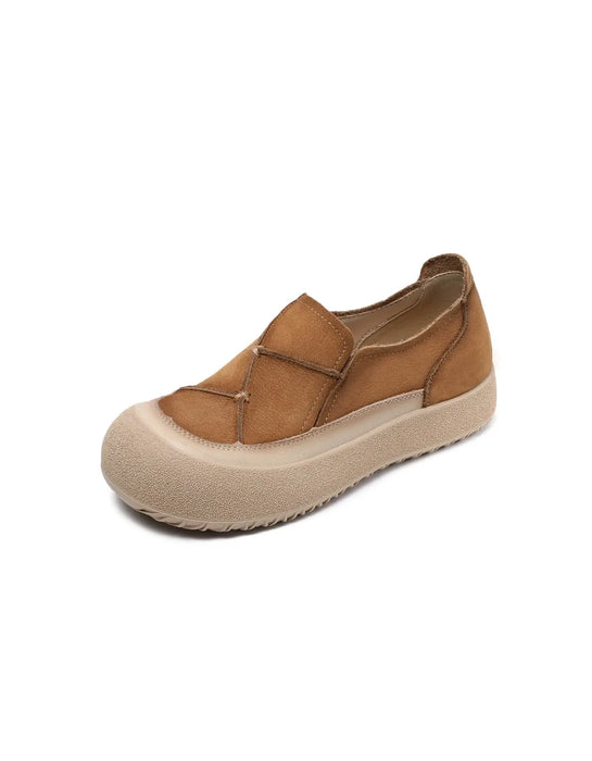 Comfortable Round Toe Box Leather Patchwork Retro Flat Shoes