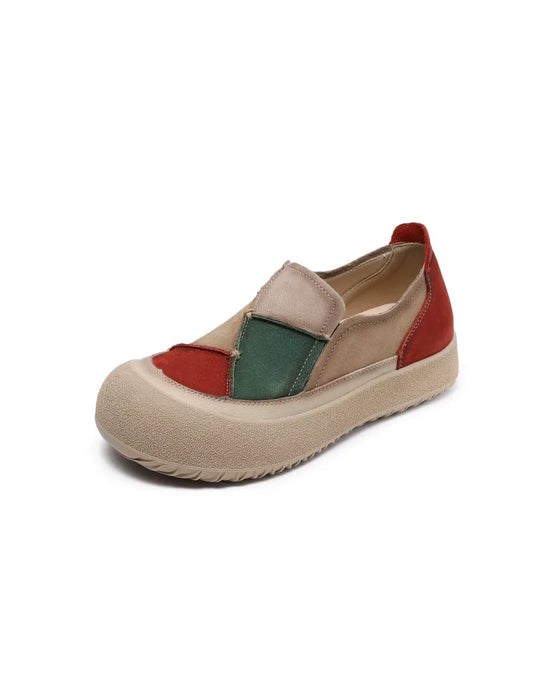 Comfortable Round Toe Box Leather Patchwork Retro Flat Shoes