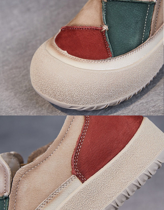 Comfortable Round Toe Box Leather Patchwork Retro Flat Shoes