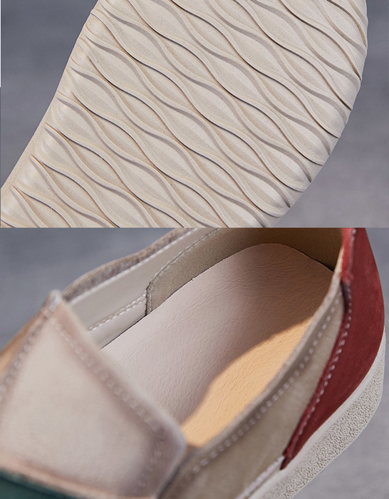 Comfortable Round Toe Box Leather Patchwork Retro Flat Shoes
