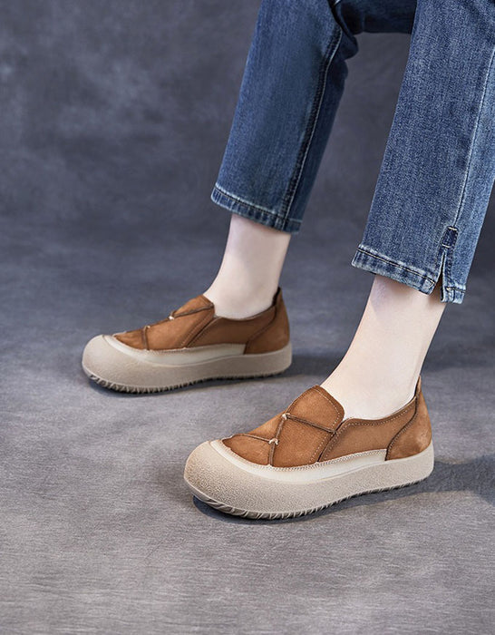 Comfortable Round Toe Box Leather Patchwork Retro Flat Shoes