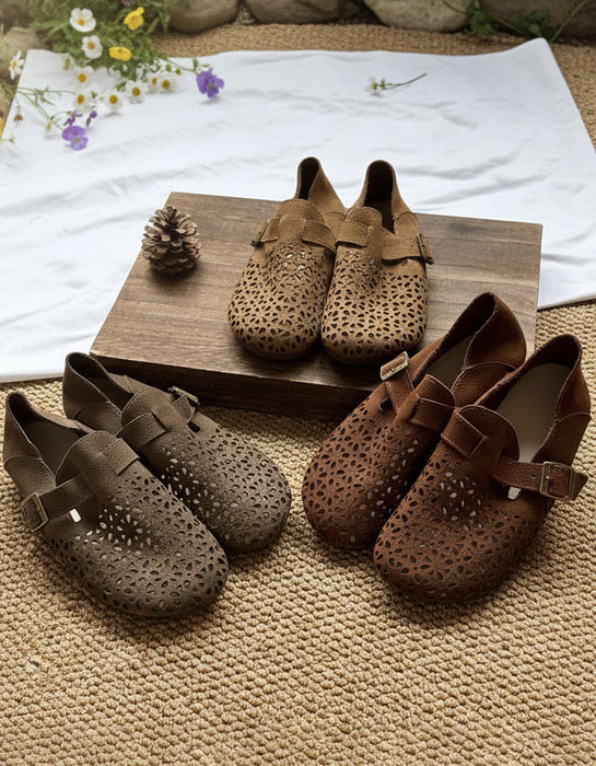 Comfortable Round Toe Soft Leather Hollow Clogs Flats Feb Shoe Collection 2026 81.70