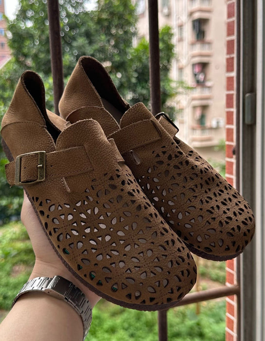 Comfortable Round Toe Soft Leather Hollow Clogs Flats Brown Feb Shoe Collection 2026 81.70