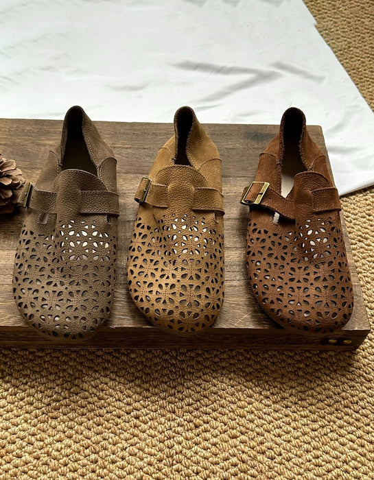 Comfortable Round Toe Soft Leather Hollow Clogs Flats Feb Shoe Collection 2026 81.70