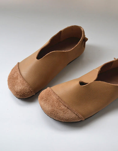 Round Toe Comfortable Soft Leather Flat Shoes 35-41