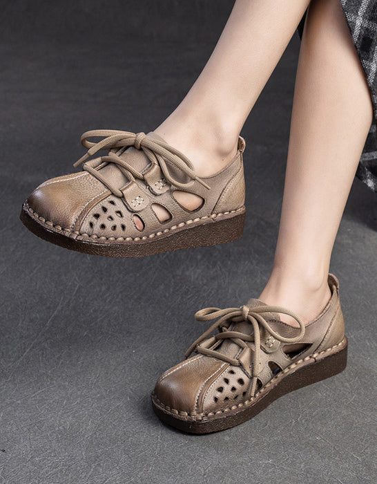 Comfortable Soft Leather Soles Cut-out Retro Flat Shoes