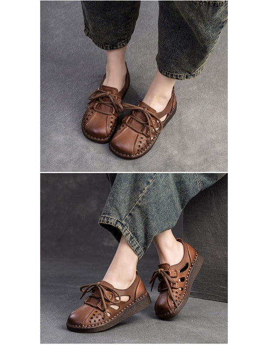 Comfortable Soft Leather Soles Cut-out Retro Flat Shoes