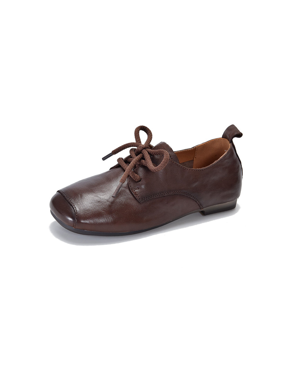 Comfortable Leather Square Toe Lace-up Retro Flat Shoes 40 / Coffee