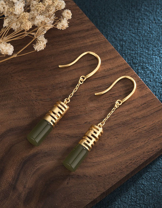Copper Gold-plated Imitation Jade Earrings