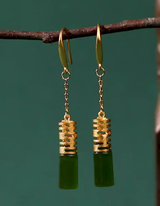 Copper Gold-plated Imitation Jade Earrings
