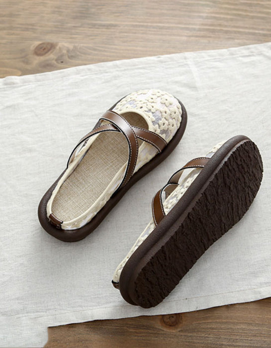 Cross Strap Breathable Lace Embroidery Slippers