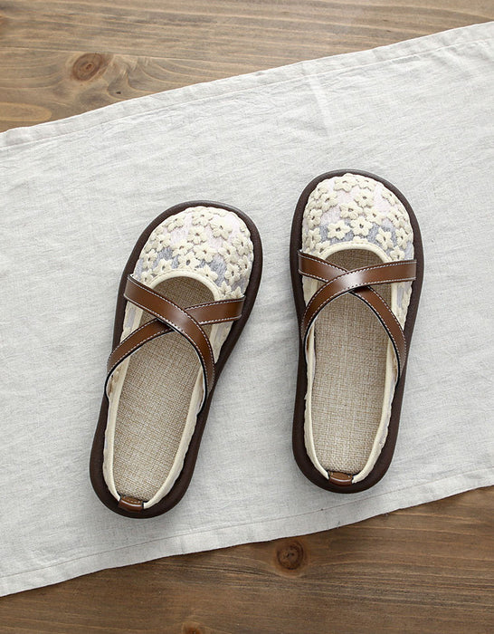 Cross Strap Breathable Lace Embroidery Slippers