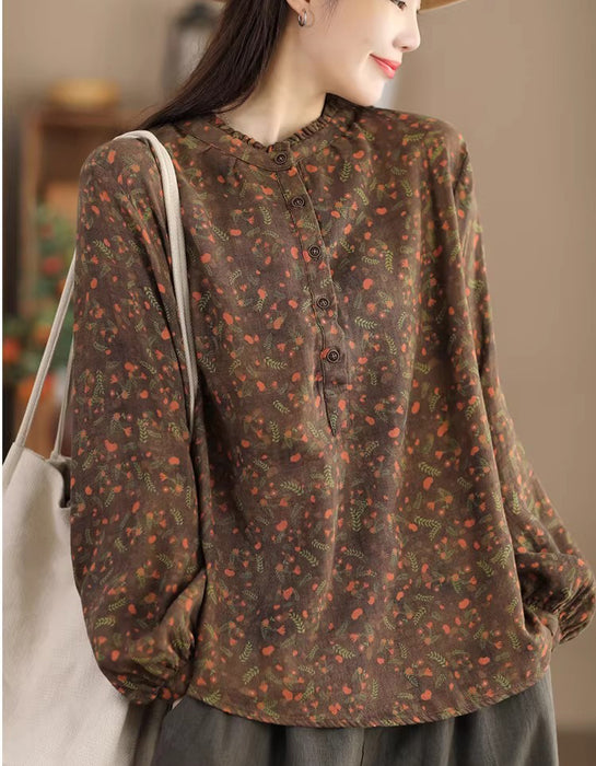 Double-layer Printed Floral Long-sleeved Shirt Feb New In 2026 43.00