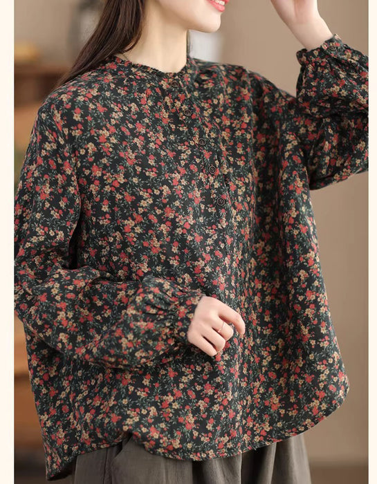 Double-layer Printed Floral Long-sleeved Shirt Feb New In 2026 43.00