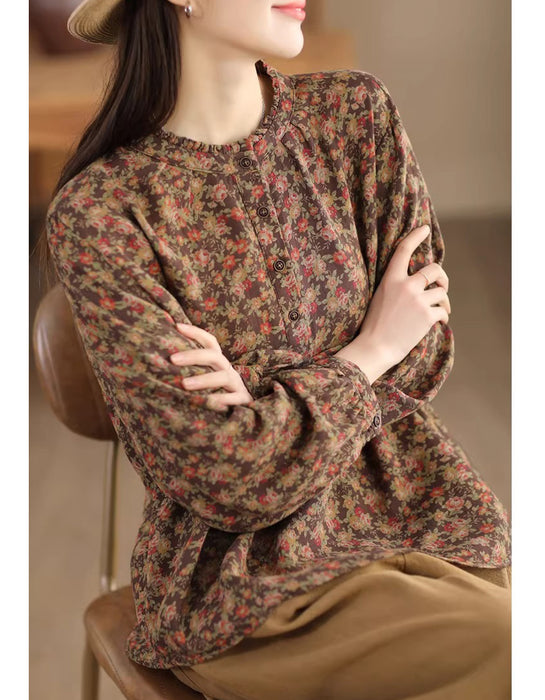 Double-layer Printed Floral Long-sleeved Shirt Feb New In 2026 43.00