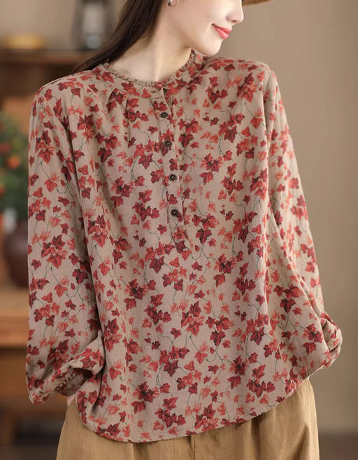 Double-layer Printed Floral Long-sleeved Shirt Feb New In 2026 43.00