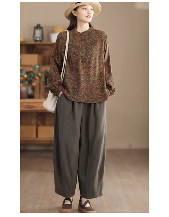 Double-layer Printed Floral Long-sleeved Shirt Feb New In 2026 43.00