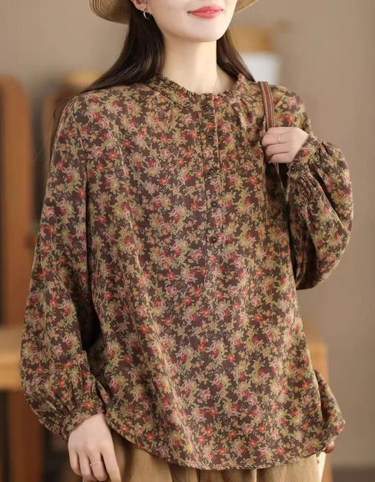 Double-layer Printed Floral Long-sleeved Shirt Feb New In 2026 43.00