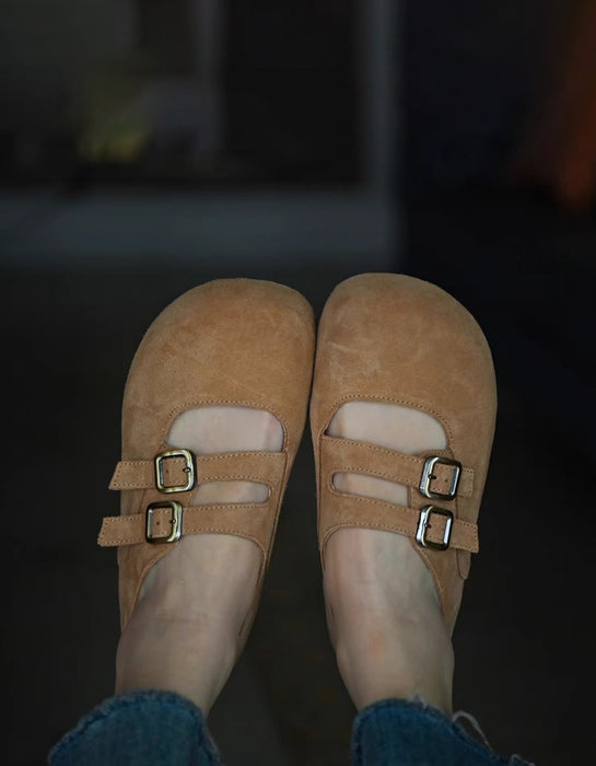 Double Buckle Suede Wide Toe Box Clogs